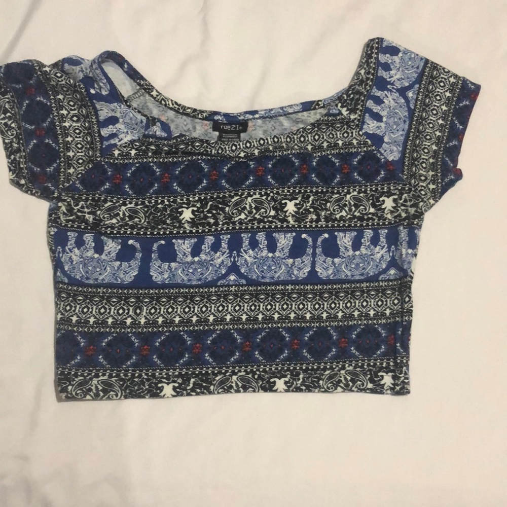 Elephant pattern crop top, with blue white & black